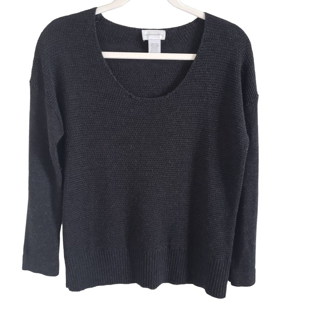 Soft Surroundings Woman Size S Wool Blend Dark Gray Black Sweater Scoop Neck